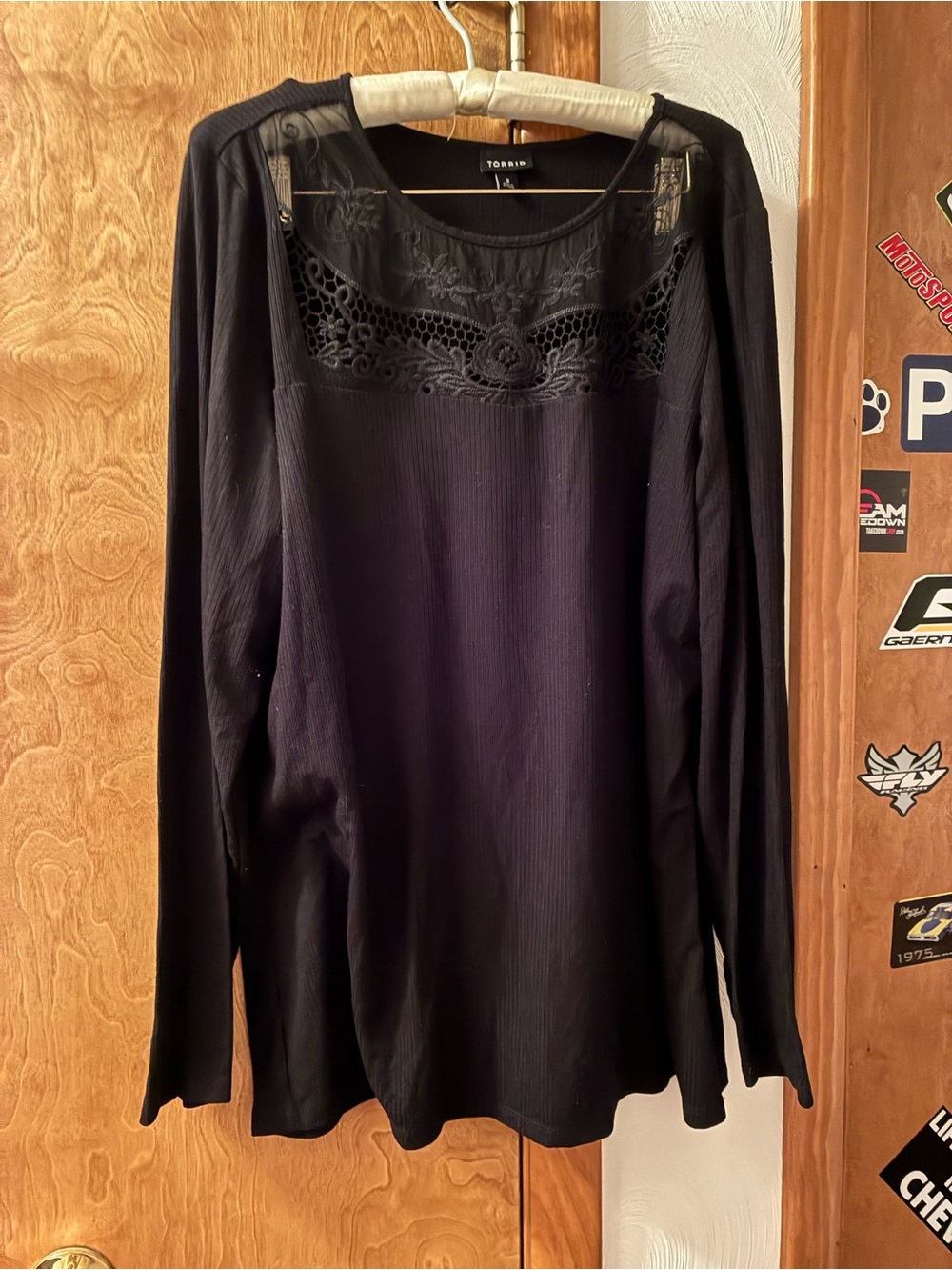 Torrid Long Sleeve Ribbed Top with Lace Detail, Black, Size 3 (22/24)